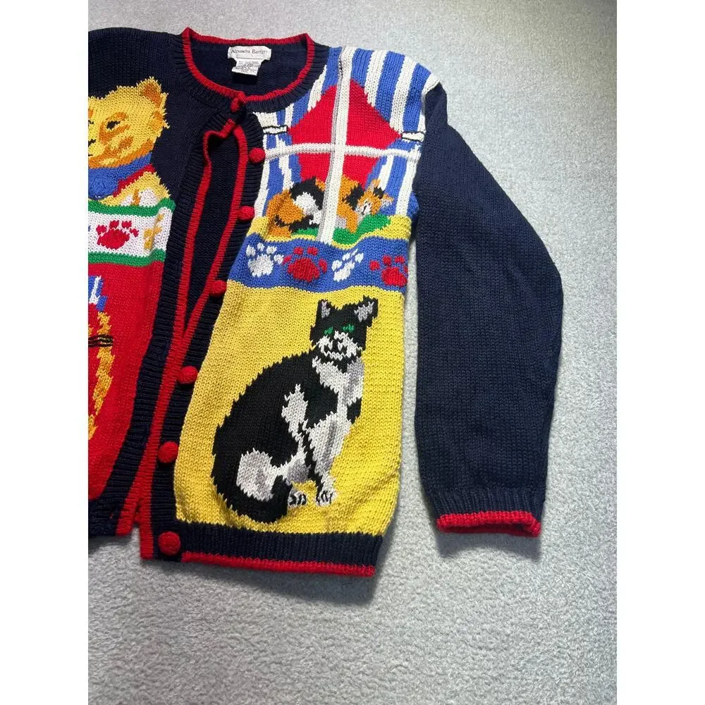 Alexandra Bartlett Womens Blue Multi Embroidered Long Sleeves Cat Sweater Size L - Picture 4 of 5